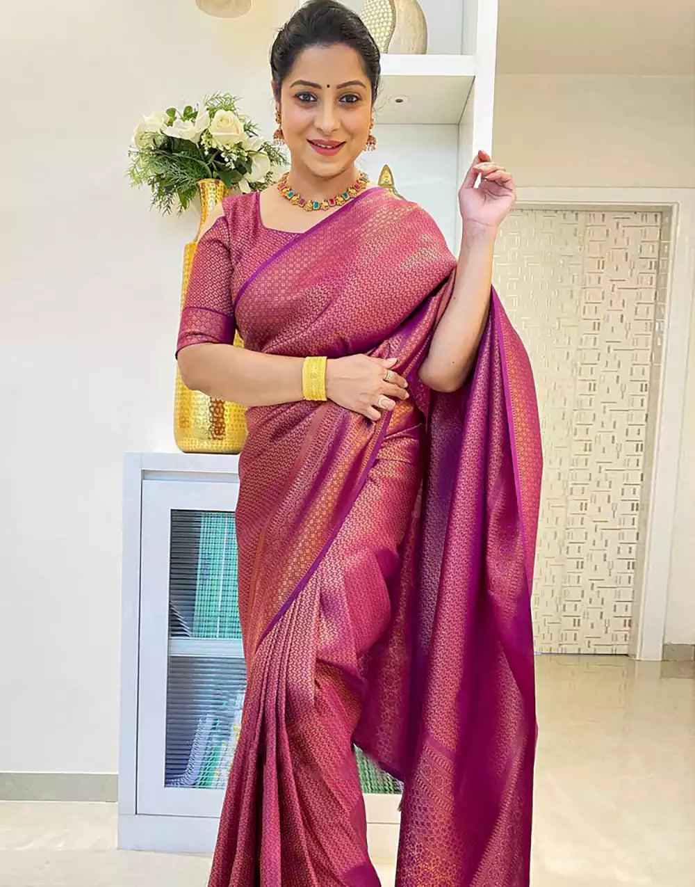 Purple Colour Banarasi Soft Silk Saree