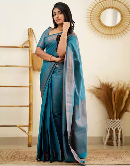 Firozi Colour Banarasi Soft Silk Saree