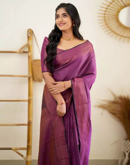 Purple Colour Banarasi Soft Silk Zari Weaving Saree