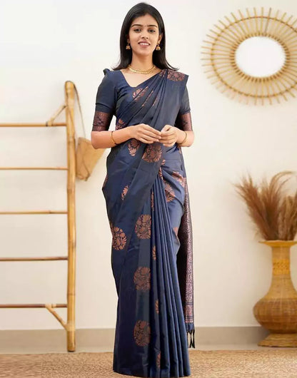 Blue Colour Banarasi Soft Silk Saree