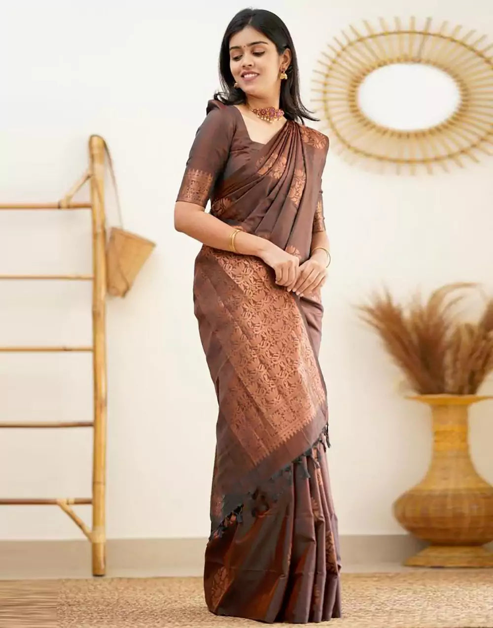 Fabulous Brown Colour Banarasi Soft Silk Saree