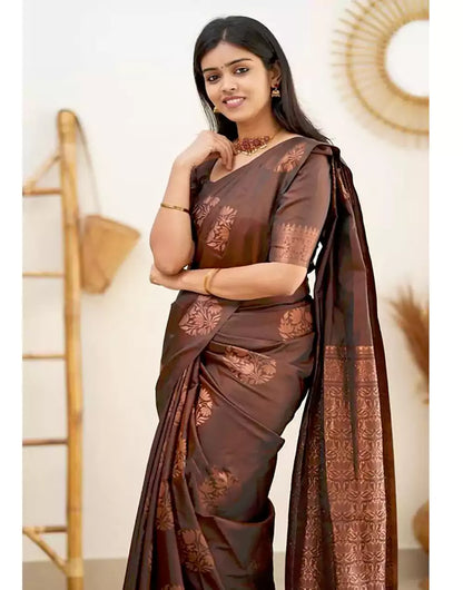 Fabulous Brown Colour Banarasi Soft Silk Saree