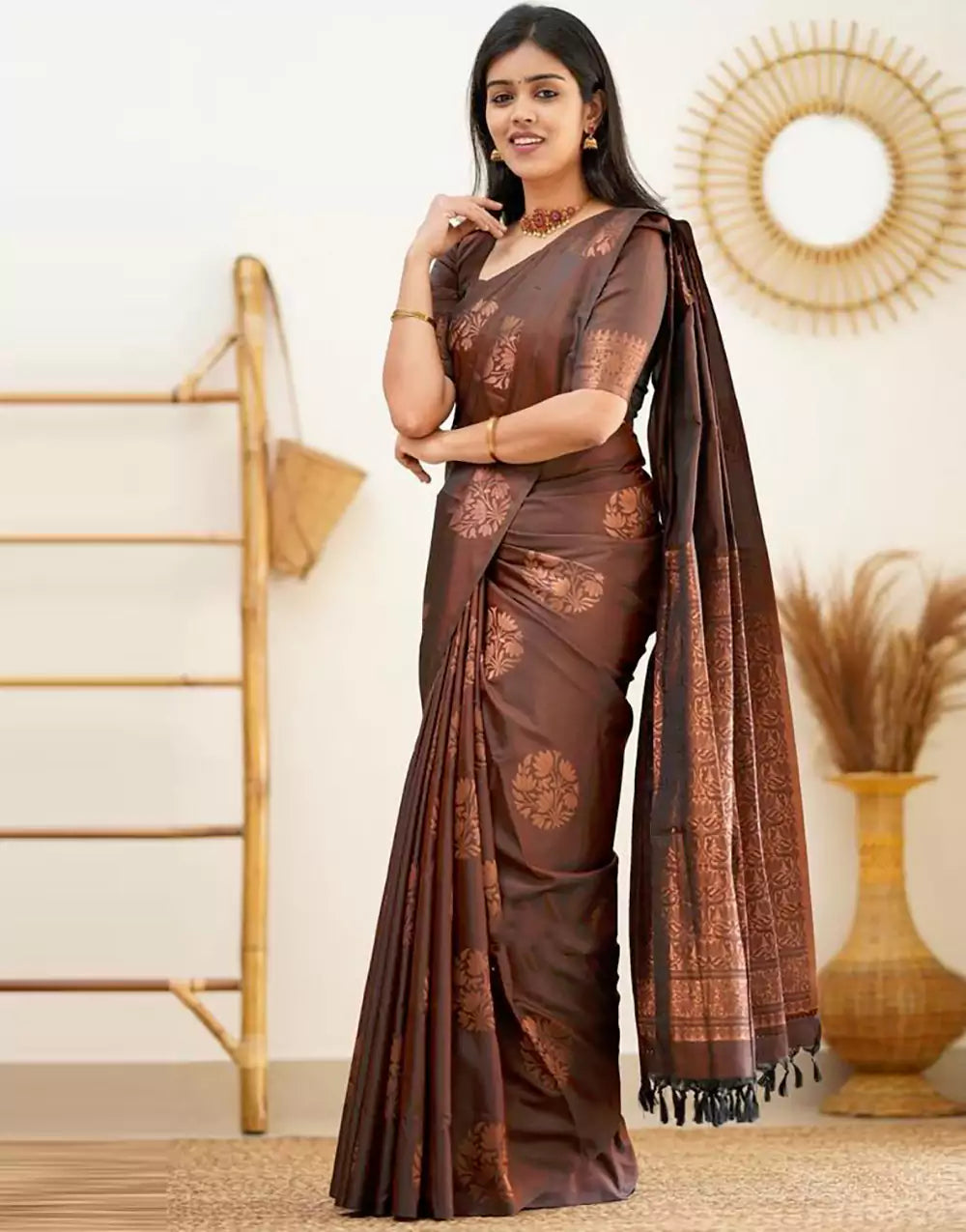 Fabulous Brown Colour Banarasi Soft Silk Saree