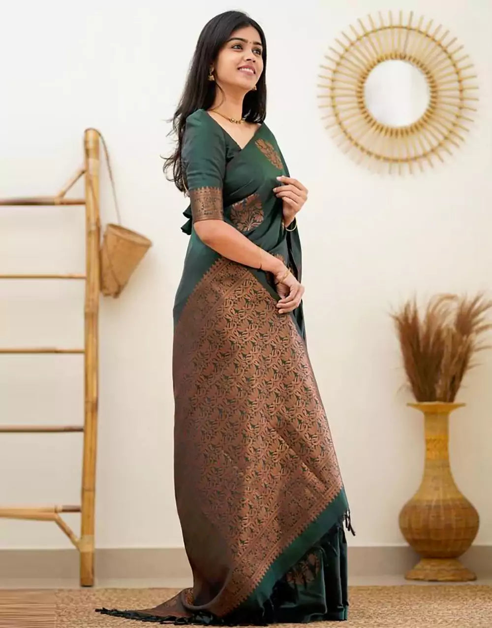 Green Colour Banarasi Soft Silk Saree With Zari Work
