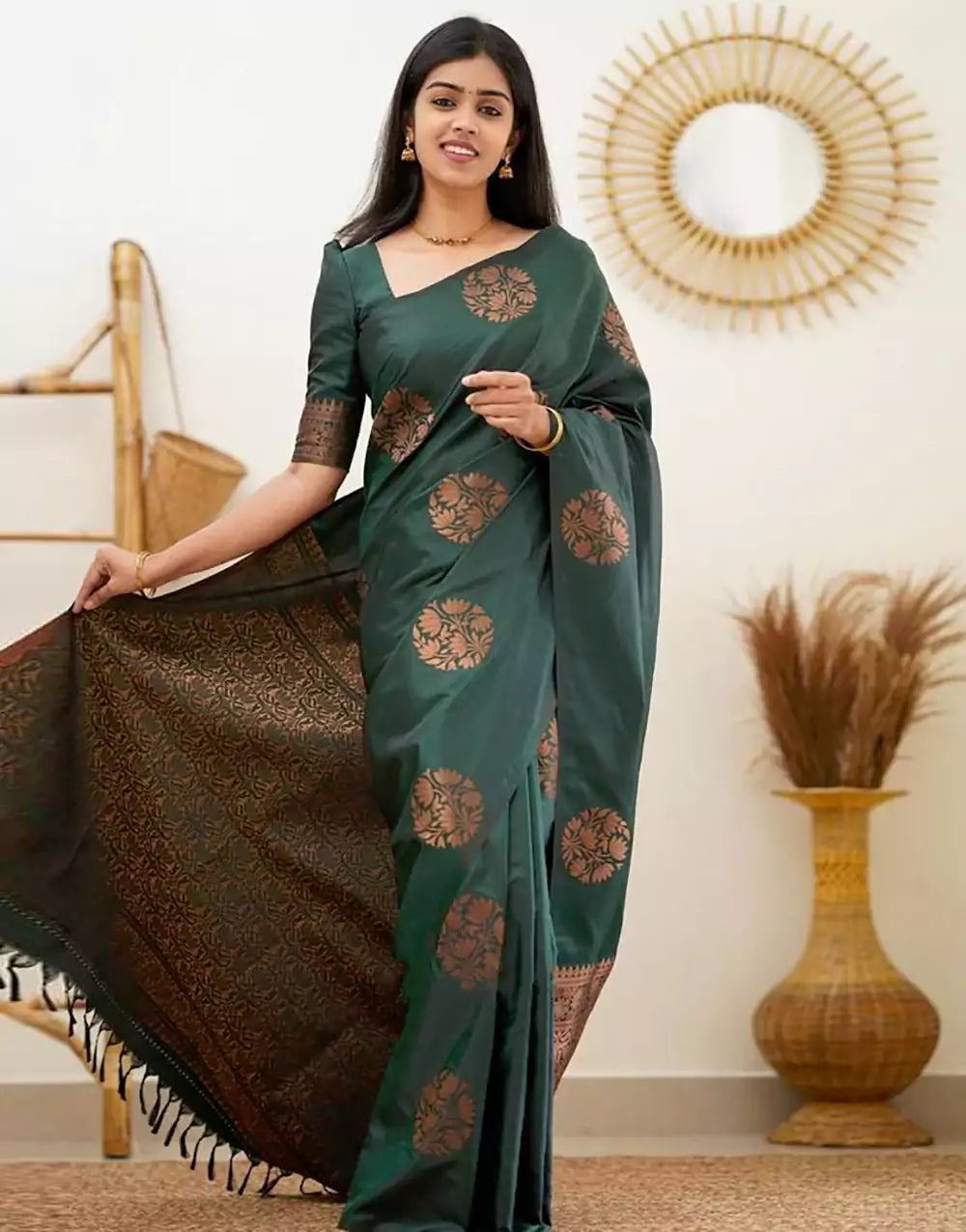 Green Colour Banarasi Soft Silk Saree With Zari Work