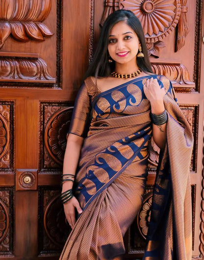 Latest Blue Border Copper Weaving Saree