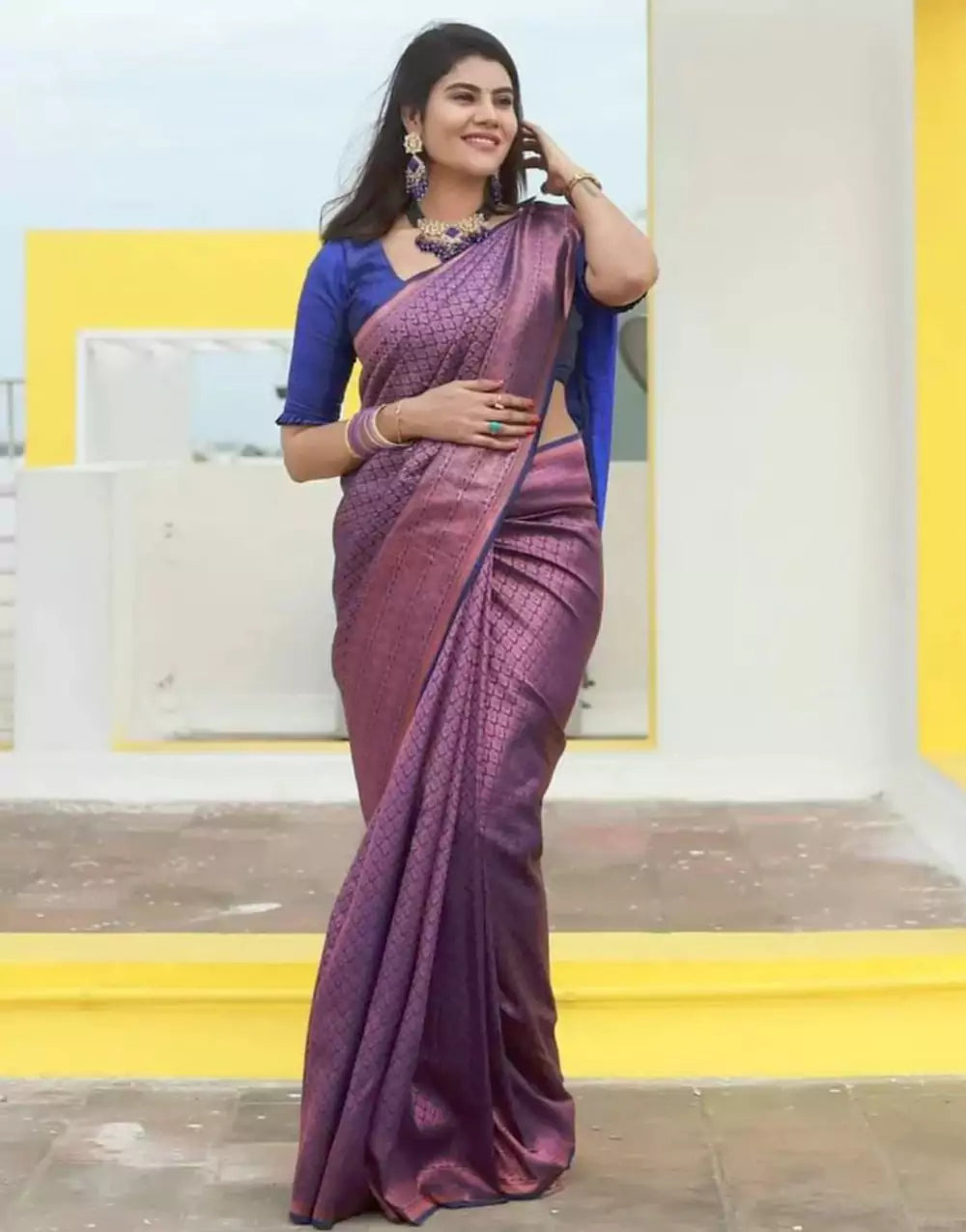 Purple Colour Banarasi Soft Silk Zari Weaving Saree
