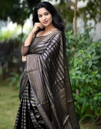 Black Colour Banarasi Soft Silk Saree With Zari Work