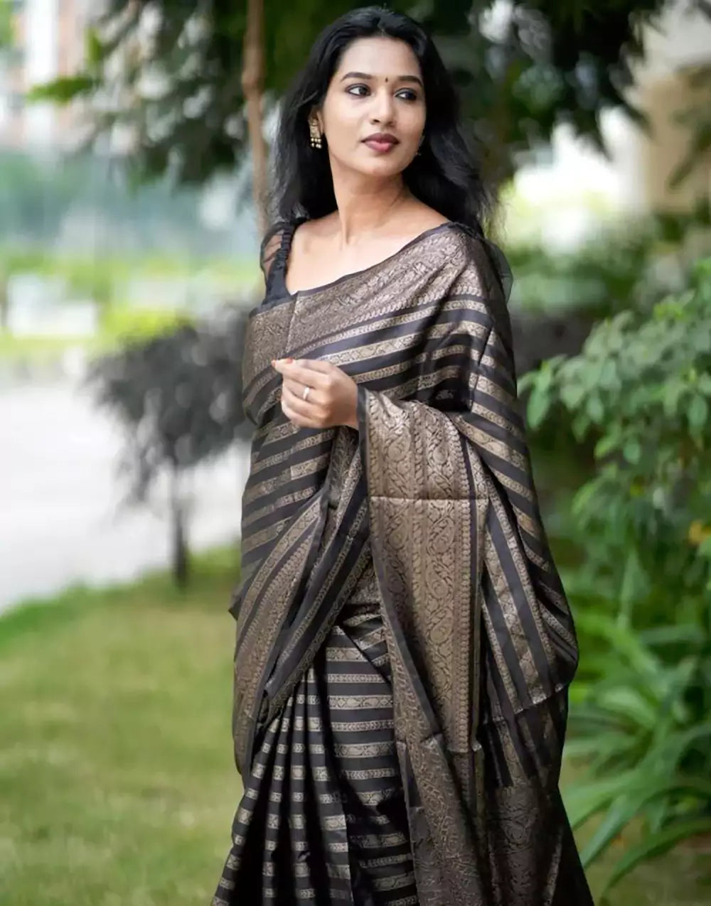Black Colour Banarasi Soft Silk Saree With Zari Work