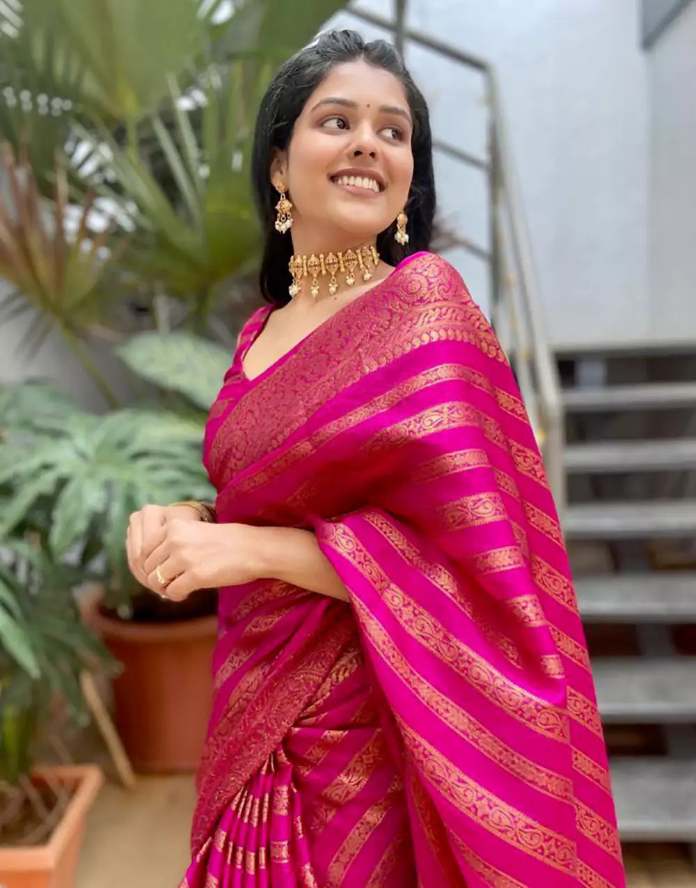Latest Pink Soft Banarasi Silk Saree With Zari Weaving Work
