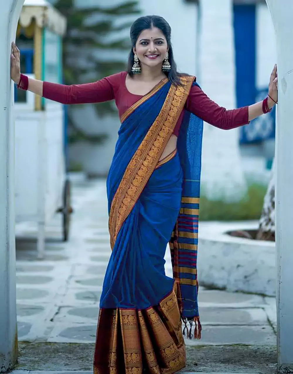 Blue Colour Banarasi Soft Silk Saree With Blouse