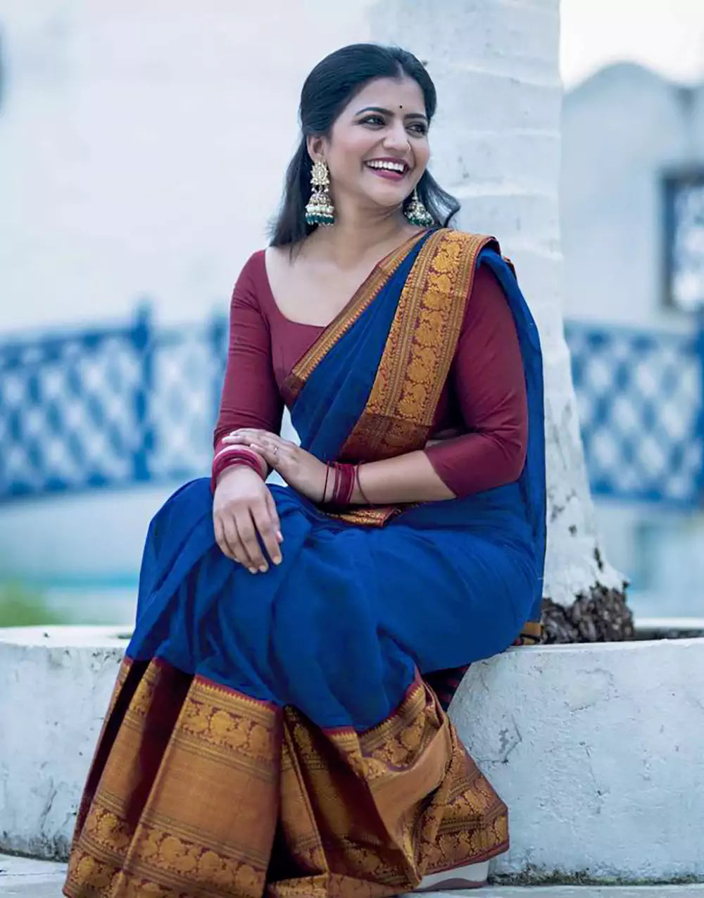 Blue Colour Banarasi Soft Silk Saree With Blouse
