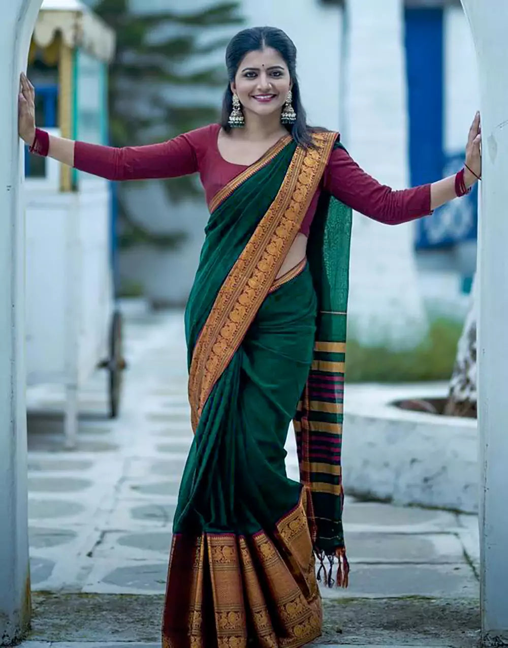 Green Colour Banarasi Soft Silk Saree