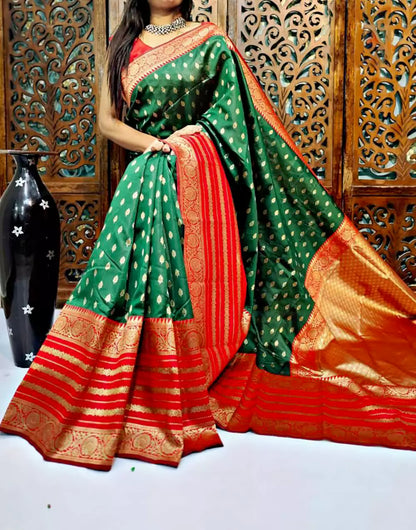 Latest Green Colour Banarasi Soft Silk Saree