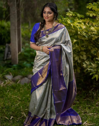 Designer Sky Blue Colour Banarasi Soft Silk Saree