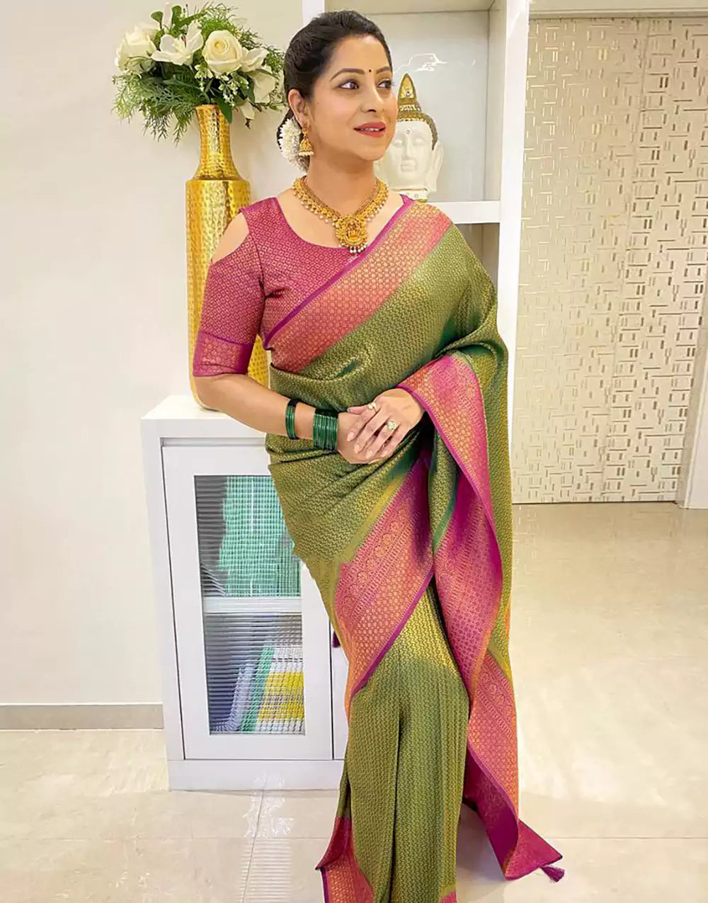 Green Colour Banarasi Soft Silk Zari Weaving Saree