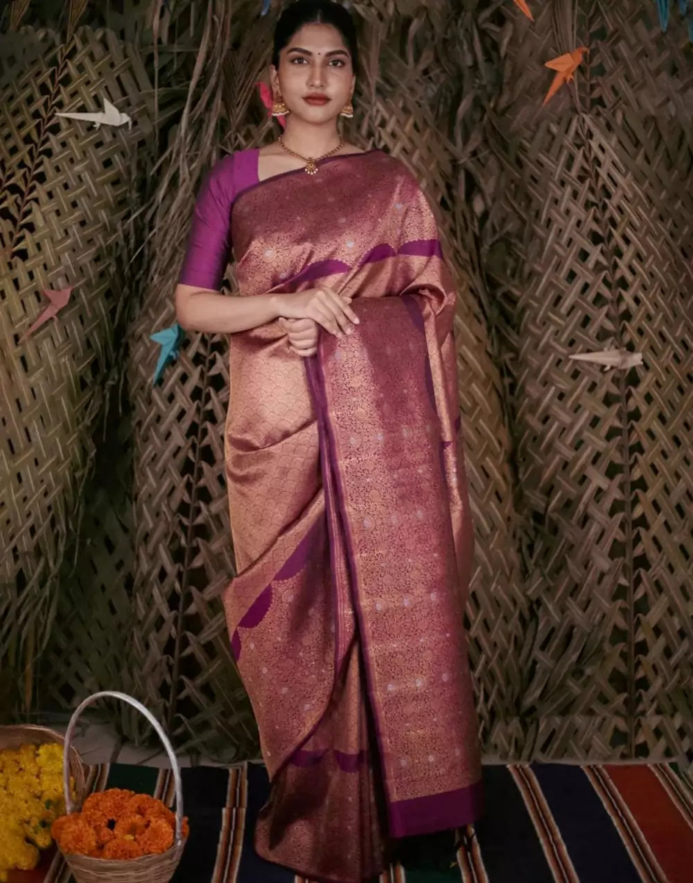Rust pink Colour Banarasi Soft Silk Saree