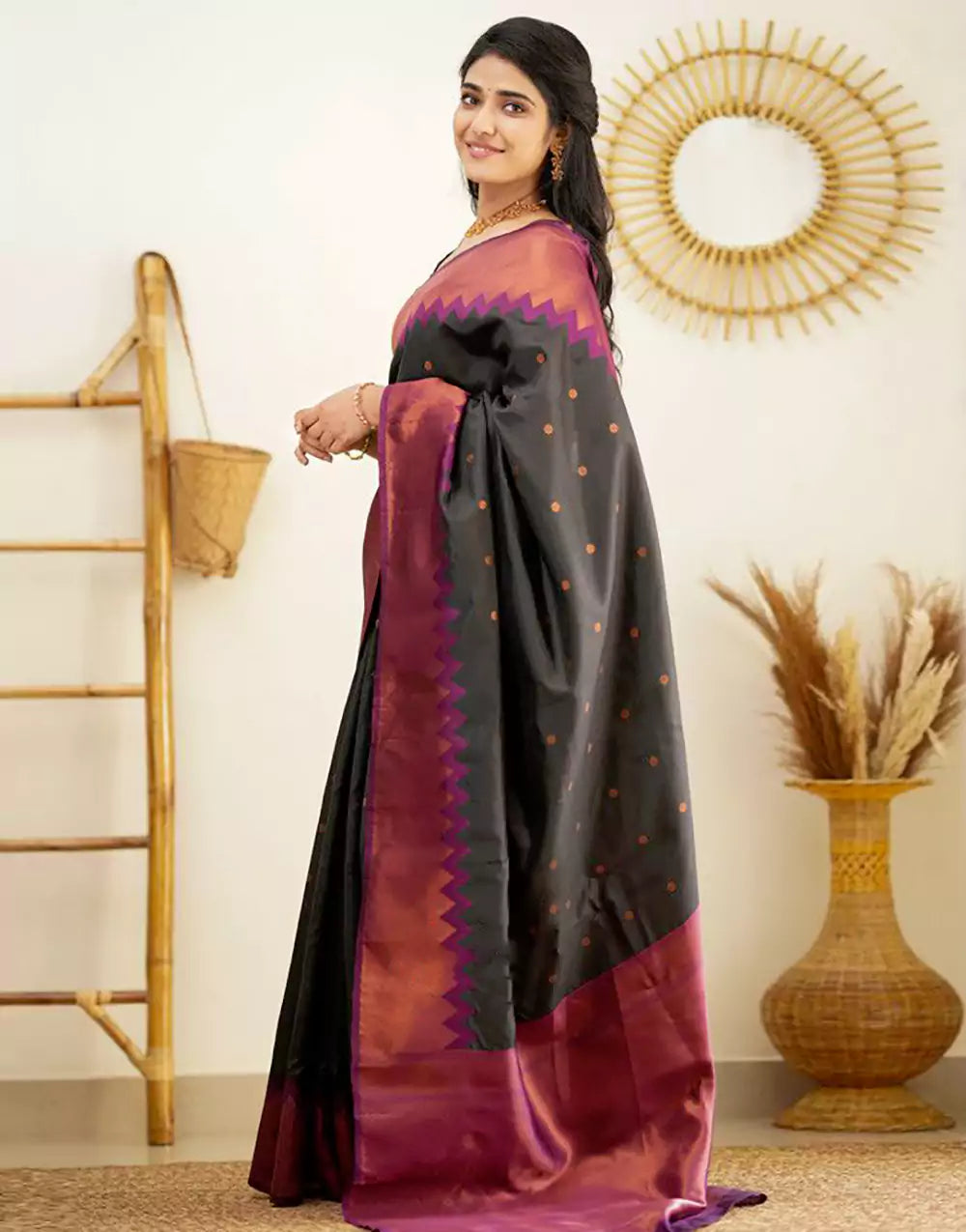 Latest Black Colour Banarasi Soft Silk Saree
