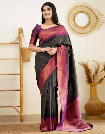 Latest Black Colour Banarasi Soft Silk Saree