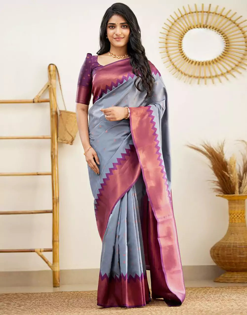 Fabulous Grey Colour Banarasi Soft Silk Saree