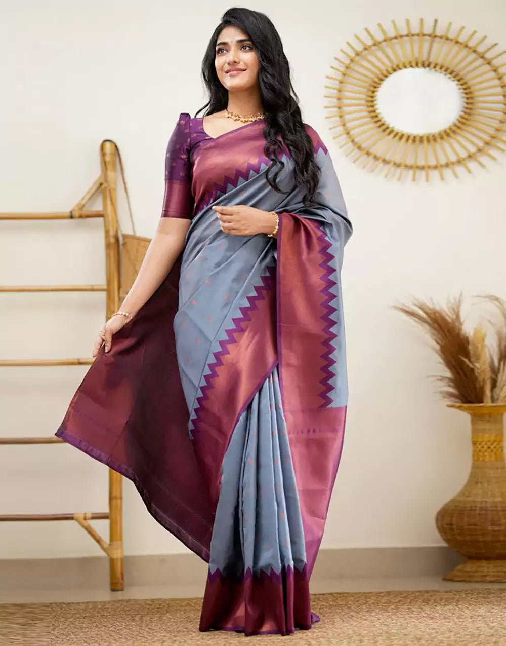 Fabulous Grey Colour Banarasi Soft Silk Saree