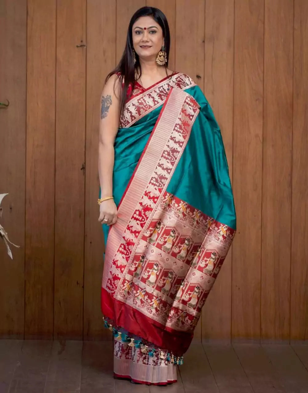 Teal Blue Colour Banarasi Soft Silk Saree