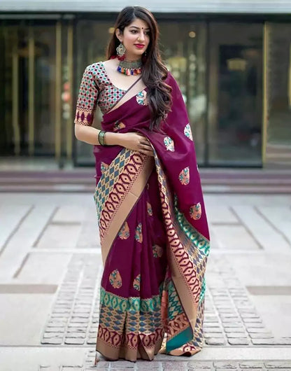 Magenta Purple Colour Banarasi Soft Silk Saree