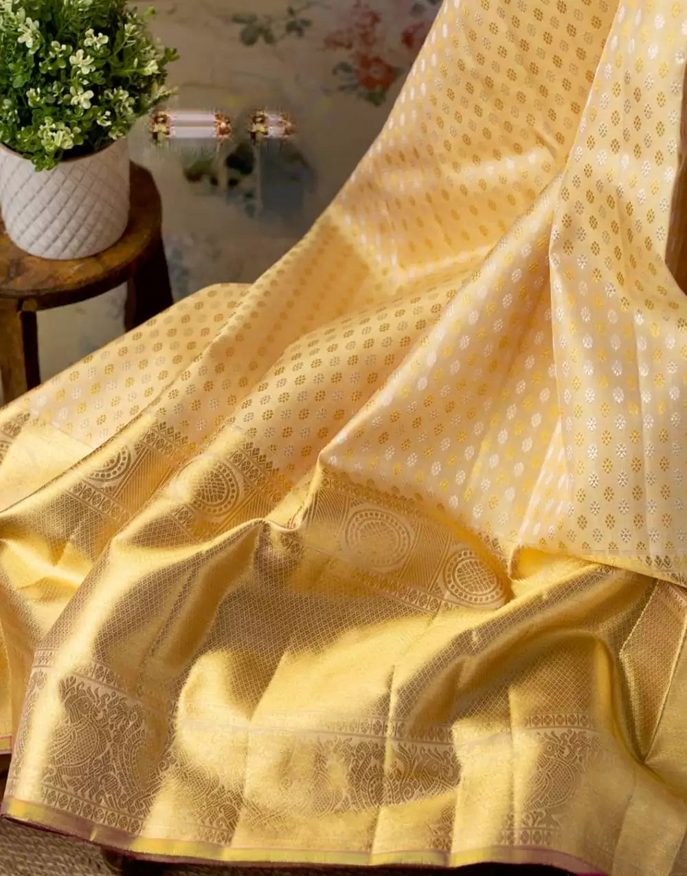 Yellow Colour Banarasi Soft Silk Golden Zari Weaving Saree