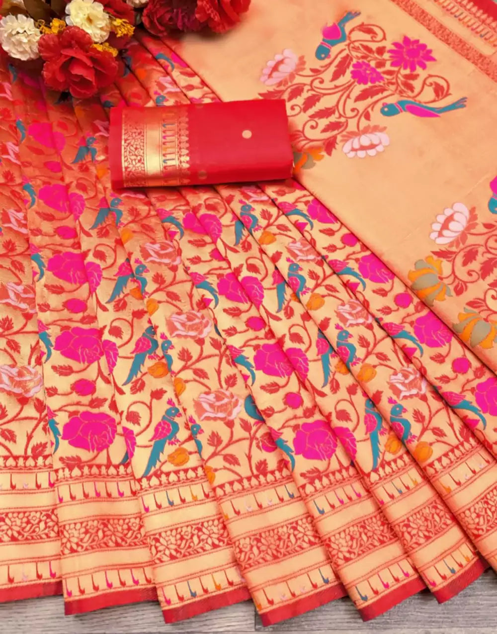 Multi Colour Banarasi Soft Silk Saree