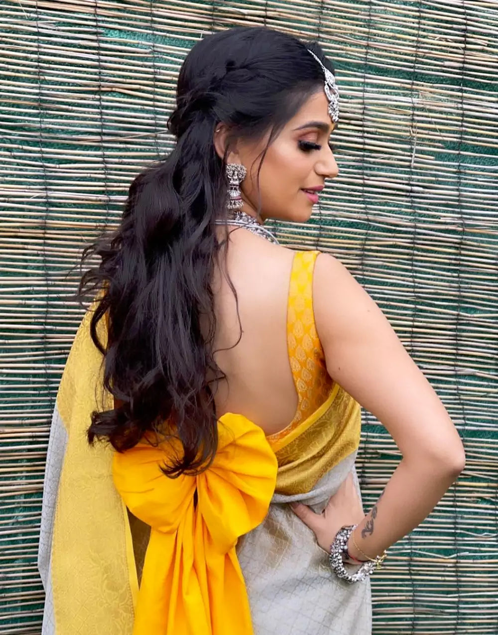 Grey Colour Banarasi Soft Silk Saree With Yellow Border
