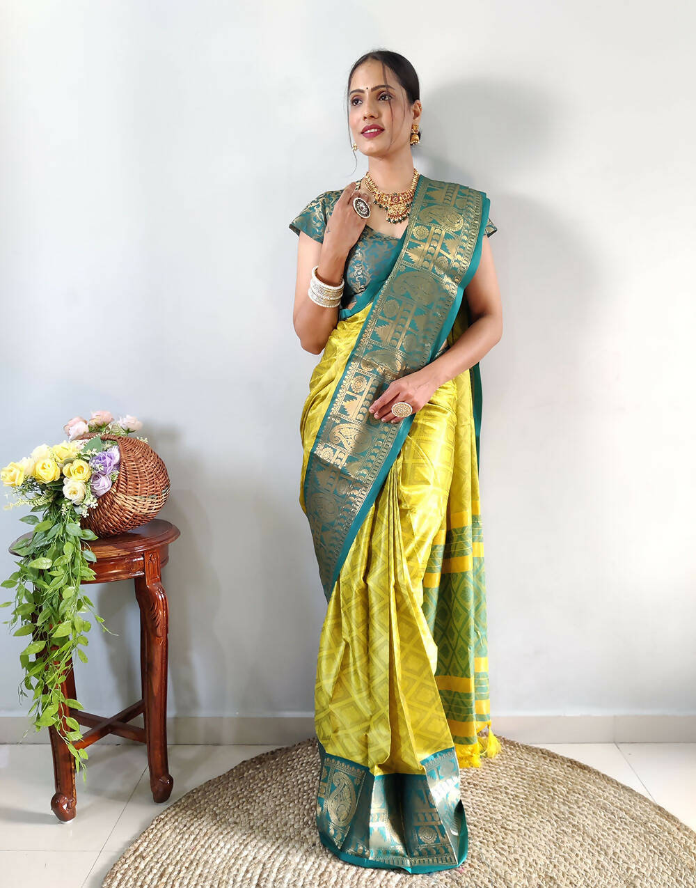 NF Vinay Weightless Printed Saree DN 21934 Lemon Yellow Color