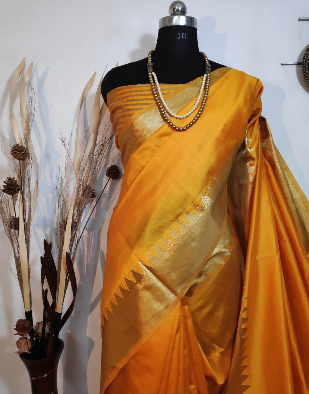 Fire Yellow Aasam Silk Saree With Blouse