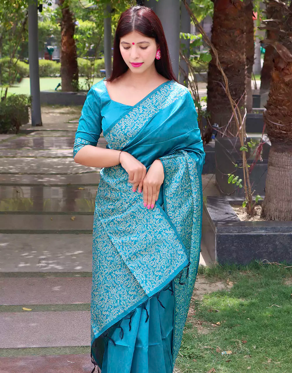 Firoji Colour Banglori Handloom Raw Silk Saree With Running Blouse Piece