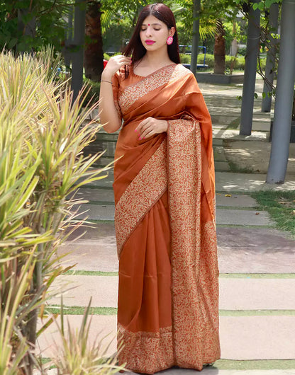 Mustard Yellow Raw Silk Saree With Handloom Weaving Work