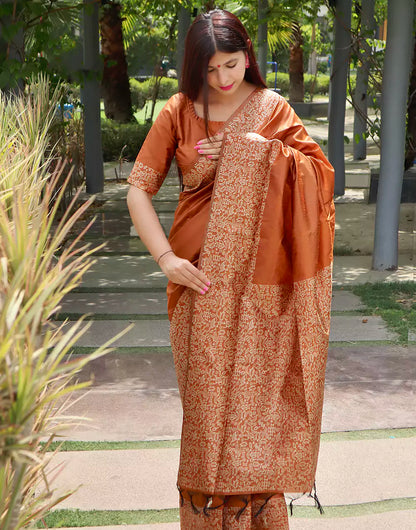 Mustard Yellow Raw Silk Saree With Handloom Weaving Work