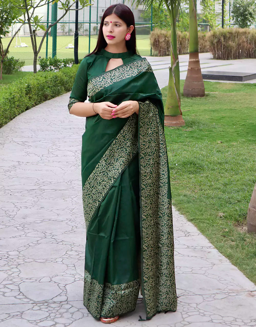 Green Colour Banglori Handloom Raw Silk Saree With Running Blouse Piece