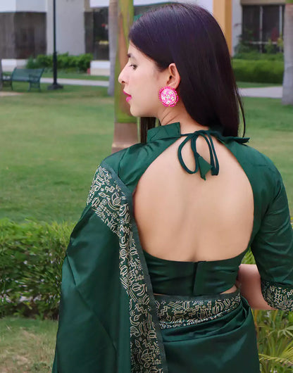 Green Raw Silk Saree With Handloom Weaving Work