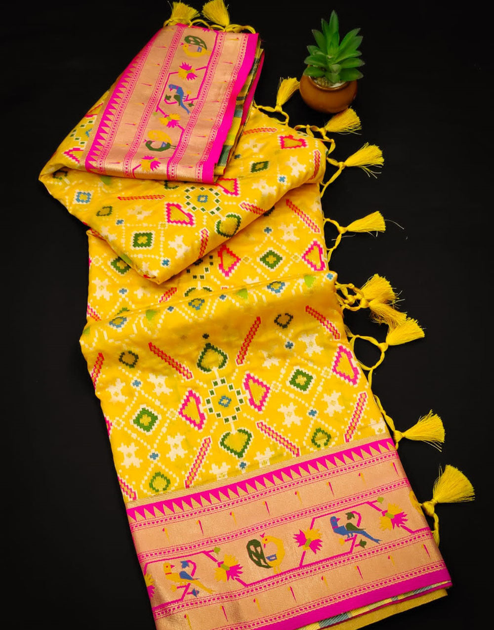 Yellow Soft Patola Saree With Zari Weaving Pallu & Border
