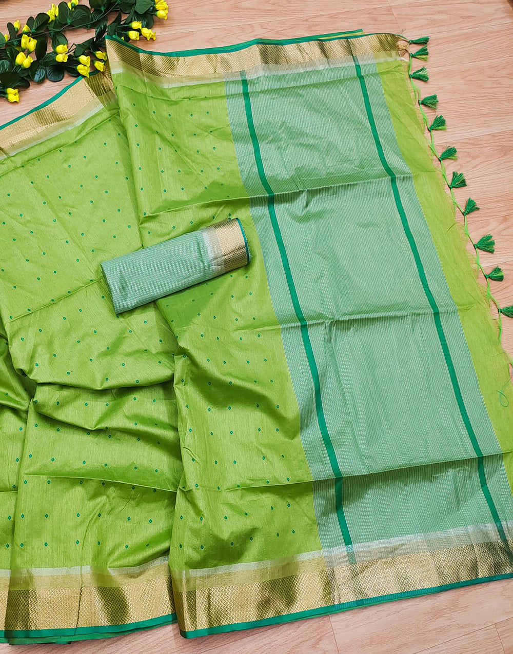 Latest Green Semi Tussar Silk Saree With Blouse
