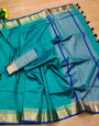 Rama Green Colour Tussar Silk Saree With Zari Linning Pallu and Blouse