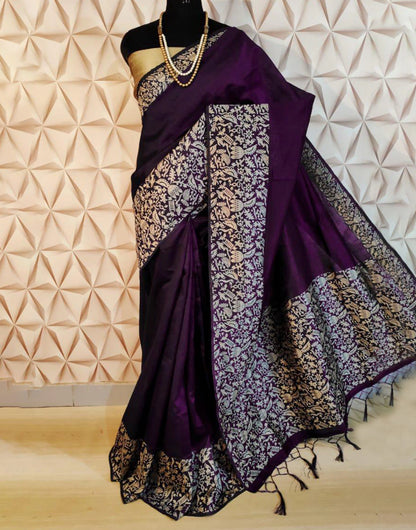 Dark Purple Bangalori handloom Silk Saree With Rich Pallu