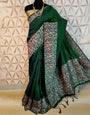 Green Bangalori Handloom Silk Saree With Printed Work
