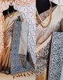 Cream Bangalori handloom Silk Saree With Rich Pallu