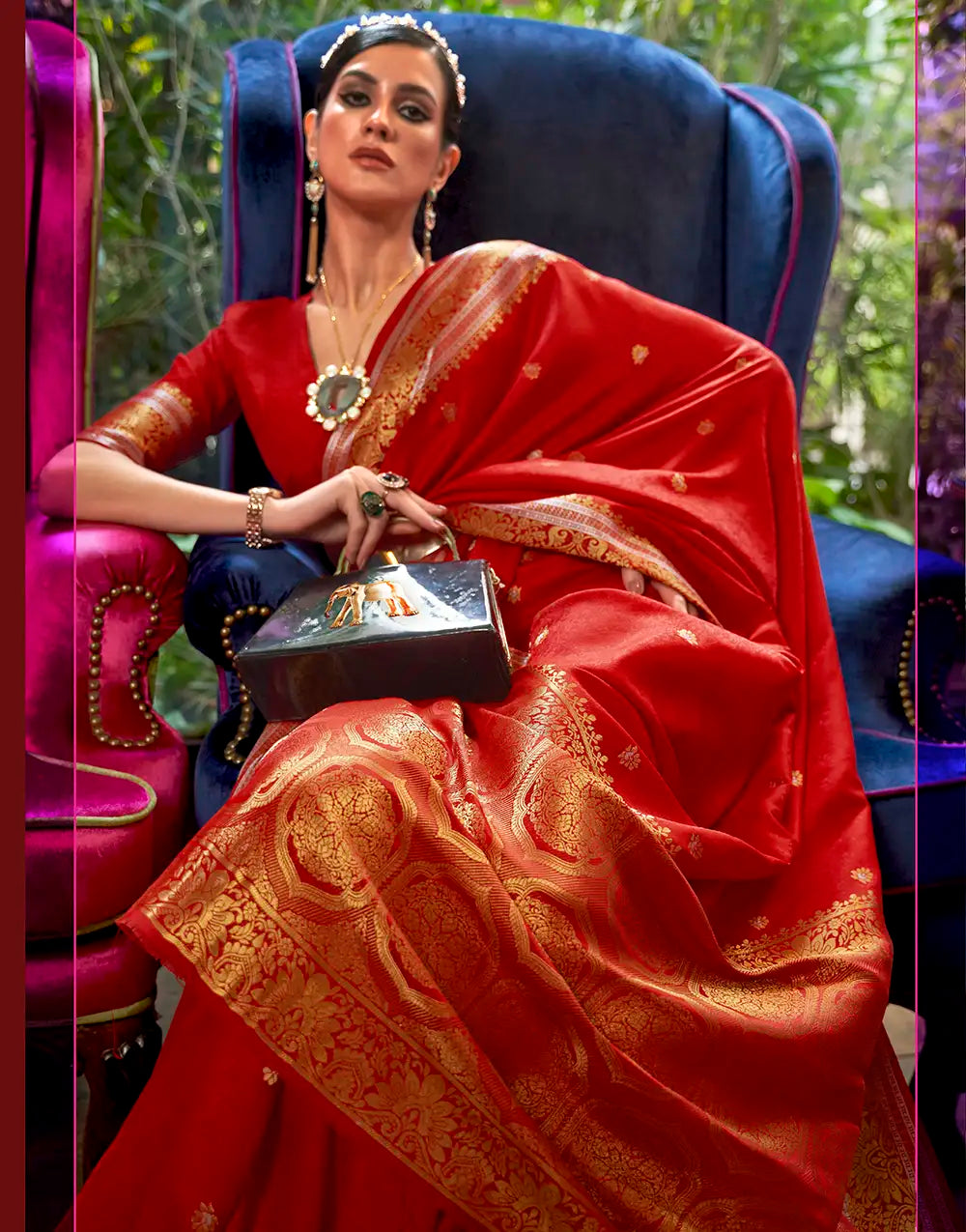 Latest Fancy Hot Red Colour Kanjivaram Silk Saree