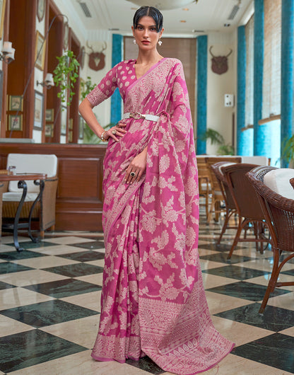 Flamingo Pink Cotton Saree With Designer Blouse