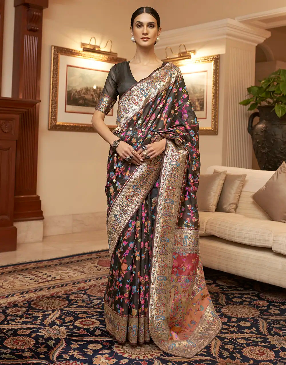 Stylish Black Colour Banarasi Silk Saree With Fancy Blouse