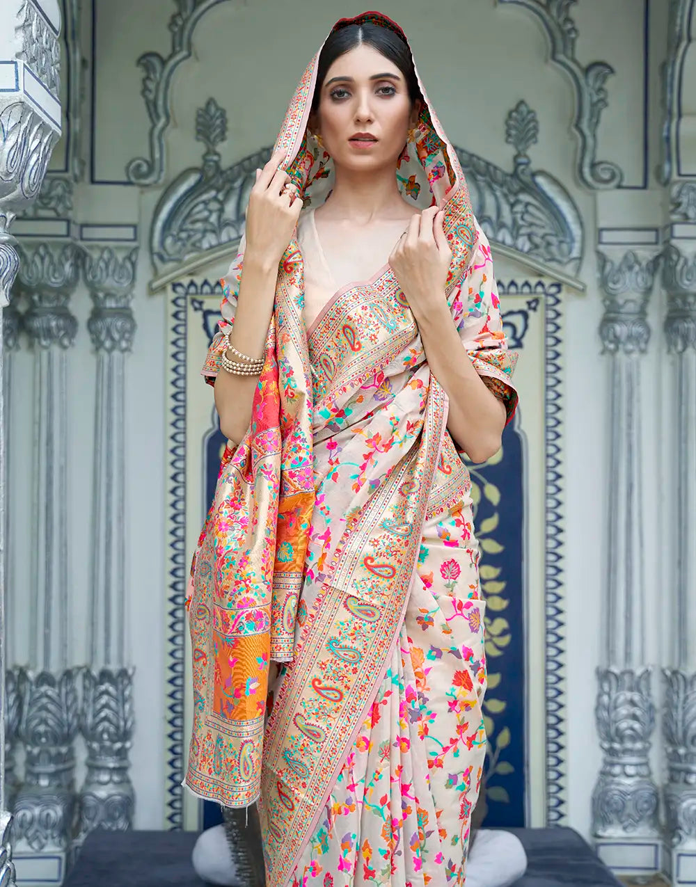 Fancy Designer Cream Colour Banarasi Silk Saree