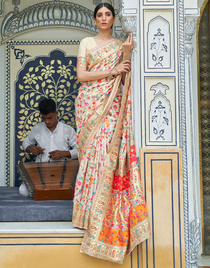 Fancy Designer Cream Colour Banarasi Silk Saree