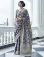 Beautiful Grey Lucknowi Cotton Silk Saree