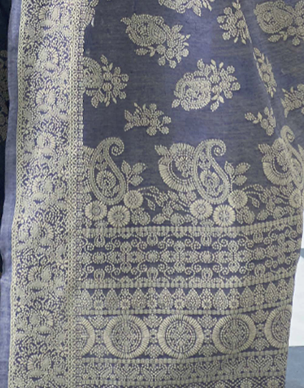 Beautiful Grey Colour Lucknowi Cotton Silk Saree